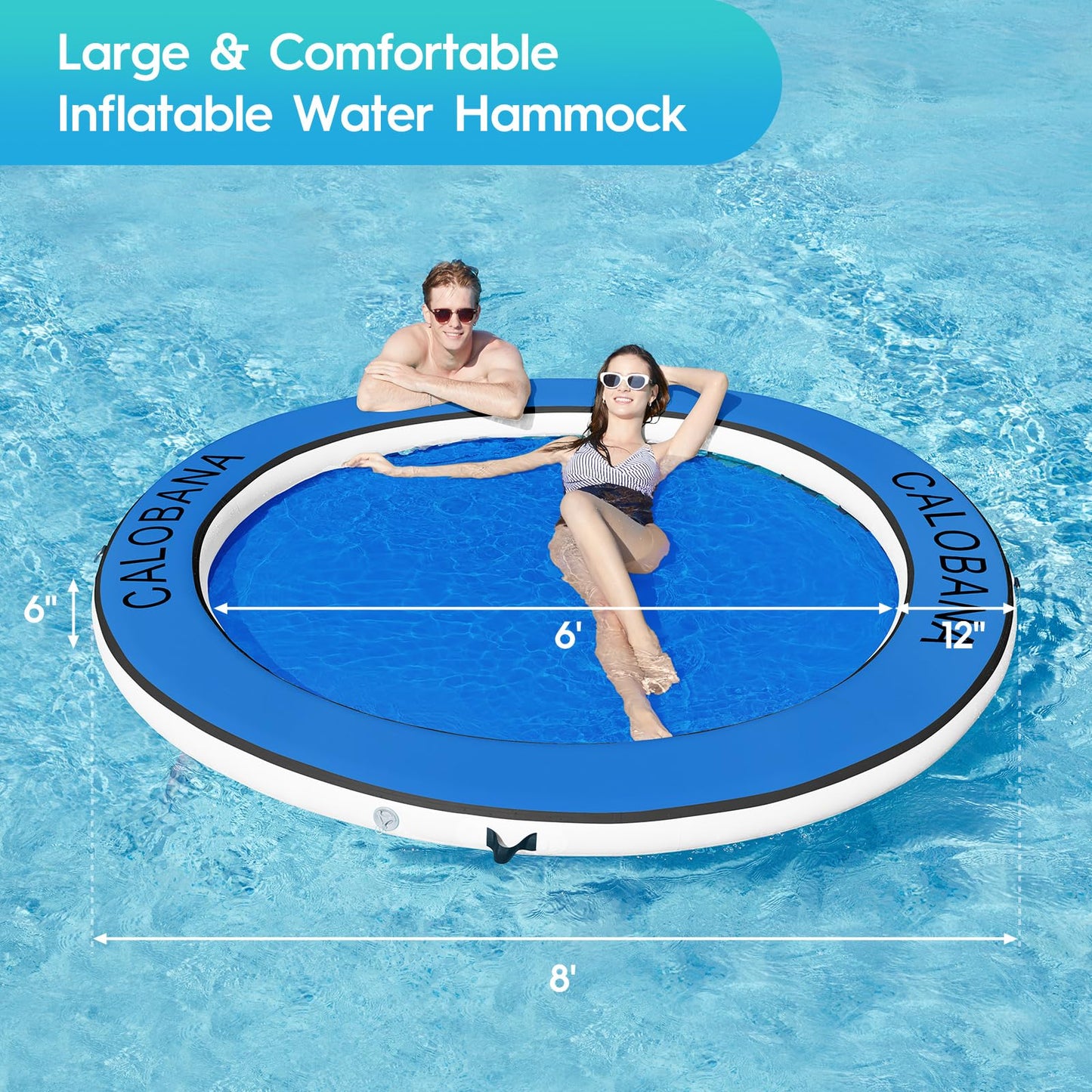 CALOBANA 8ft Round Inflatable Water Hammock – Heavy-Duty Floating Dock Island for Adults