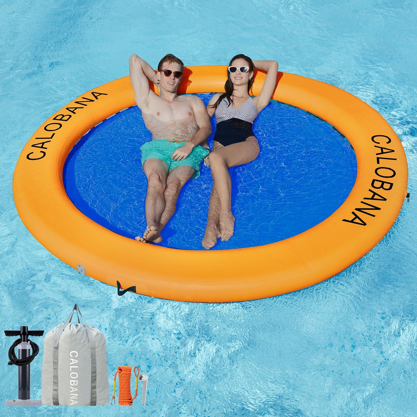 CALOBANA 8' x 8' Heavy Duty Floating Hammock — Multi-Person Lake Island & Pool Lounger