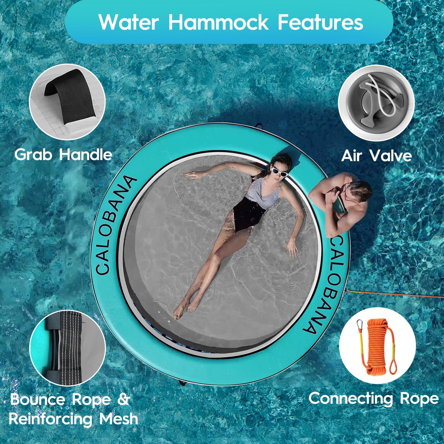 CALOBANA Float Ring 8ft Water Hammock – Multi-Person Pool Lounger Island