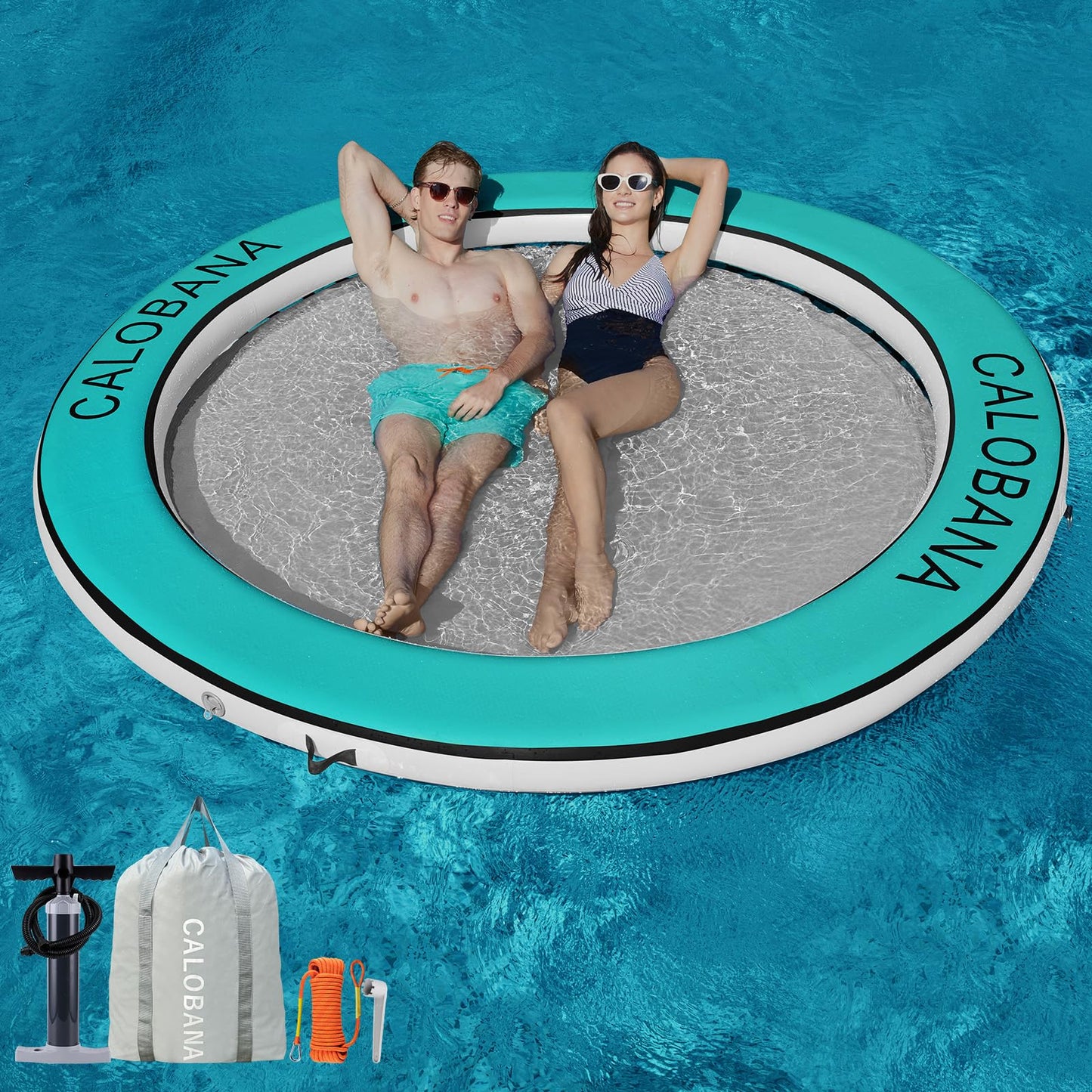 CALOBANA Float Ring 8ft Water Hammock – Multi-Person Pool Lounger Island