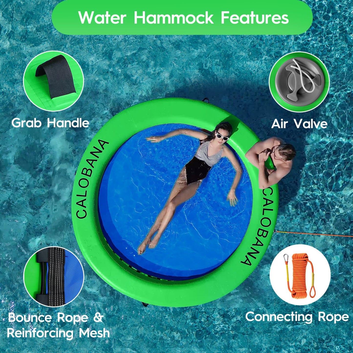 CALOBANA 8ft Float Ring Water Hammock Island – Mesh Lounge for Adults
