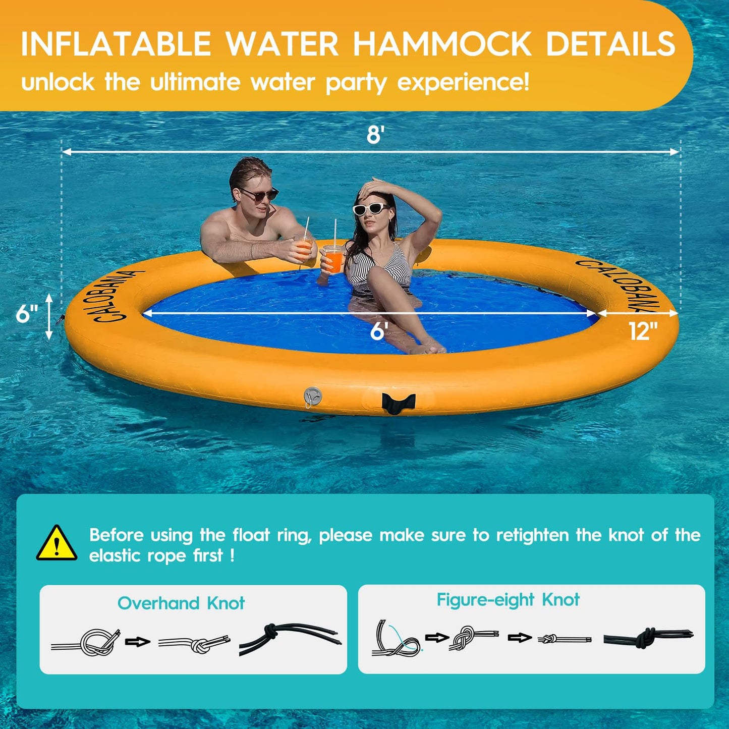 CALOBANA 8' x 8' Heavy Duty Floating Hammock — Multi-Person Lake Island & Pool Lounger