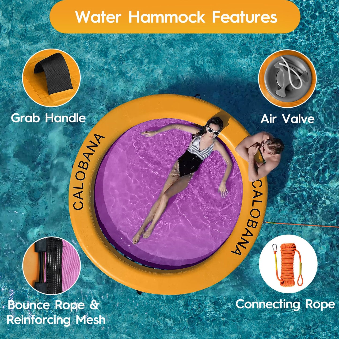 CALOBANA 8' x 8' Heavy-Duty Floating Hammock – Multi-Person Lake & Pool Island