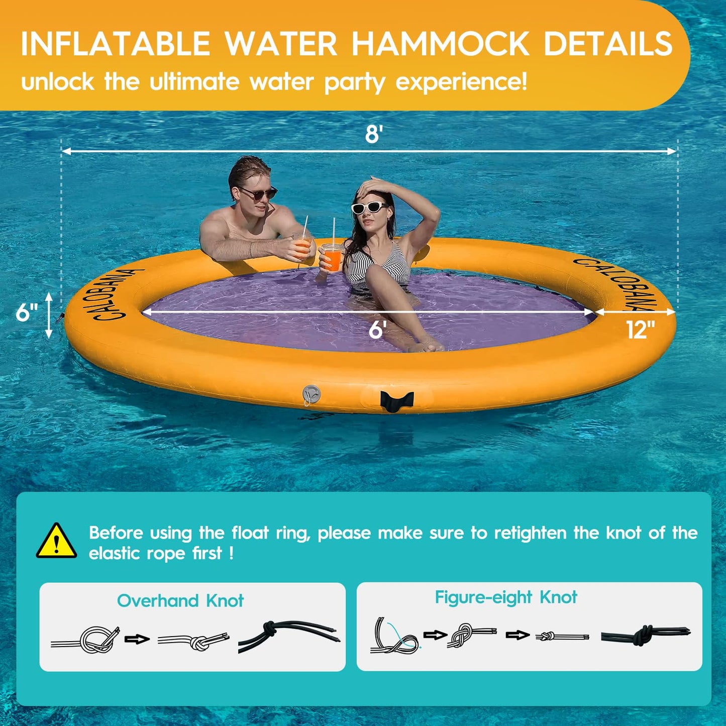 CALOBANA 8' x 8' Heavy-Duty Floating Hammock – Multi-Person Lake & Pool Island