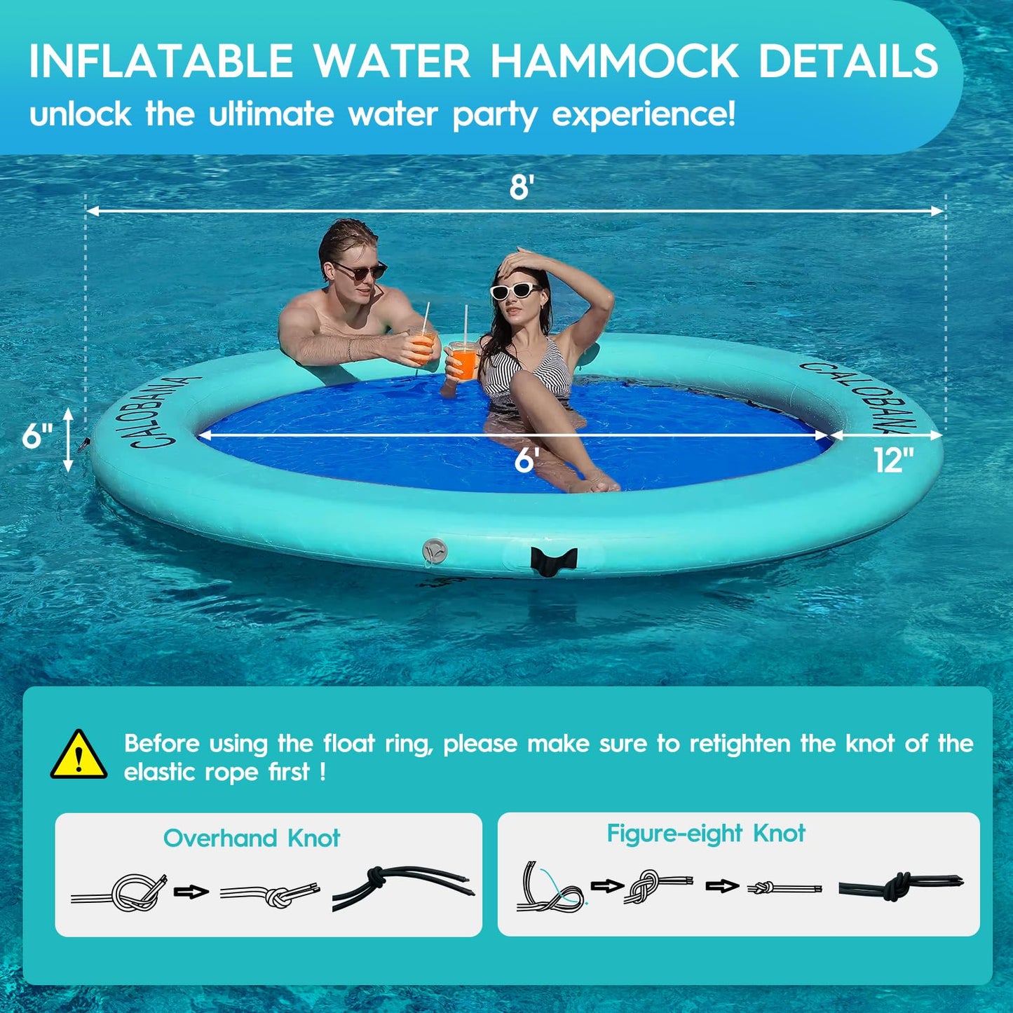 CALOBANA 8' x 8' Heavy Duty Floating Hammock – Multi-Person Lake Island & Pool Lounger
