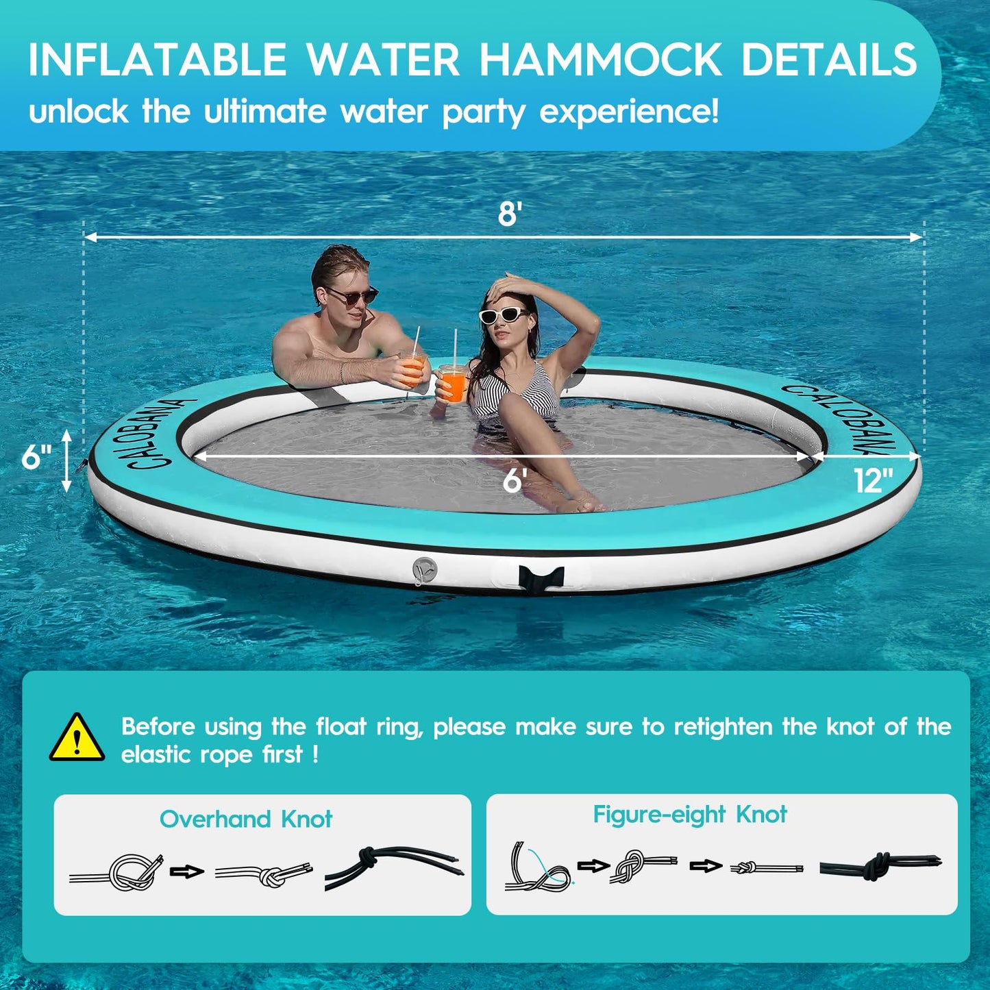 CALOBANA Float Ring 8ft Water Hammock – Multi-Person Pool Lounger Island