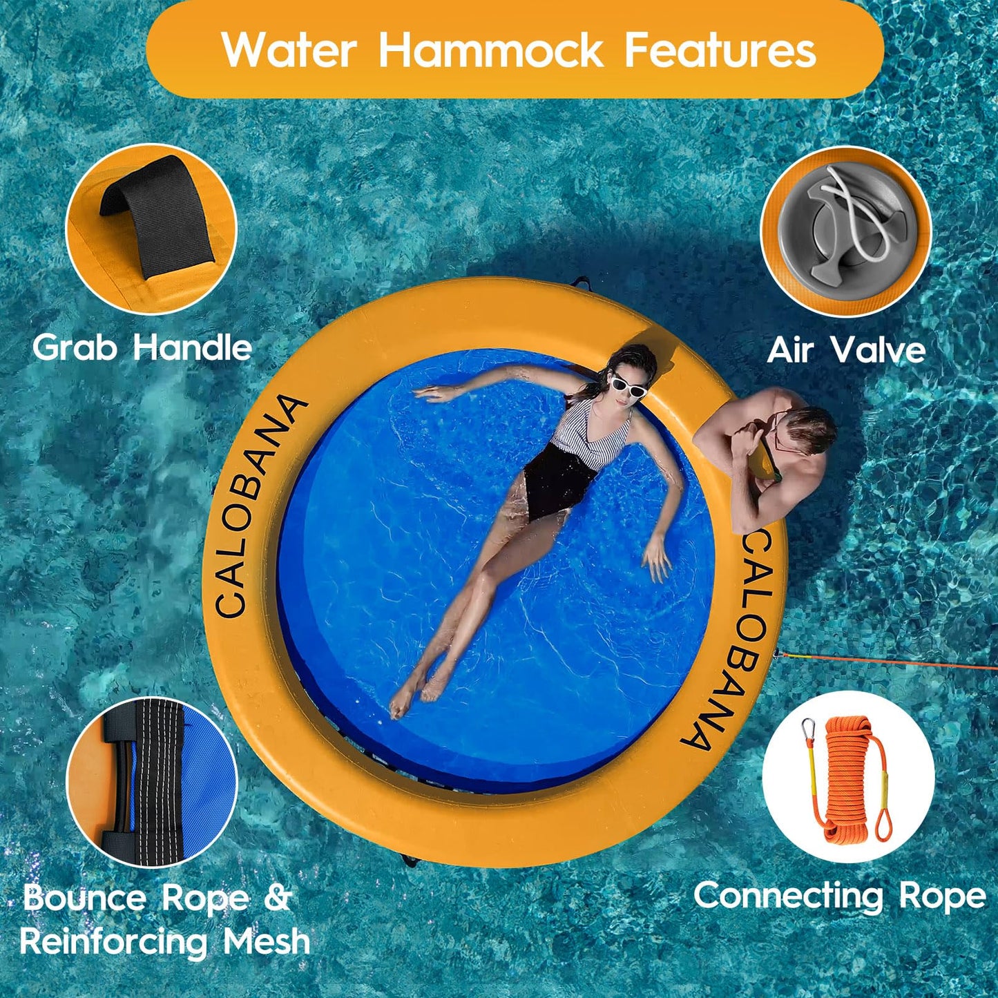 CALOBANA 8' x 8' Heavy Duty Floating Hammock — Multi-Person Lake Island & Pool Lounger