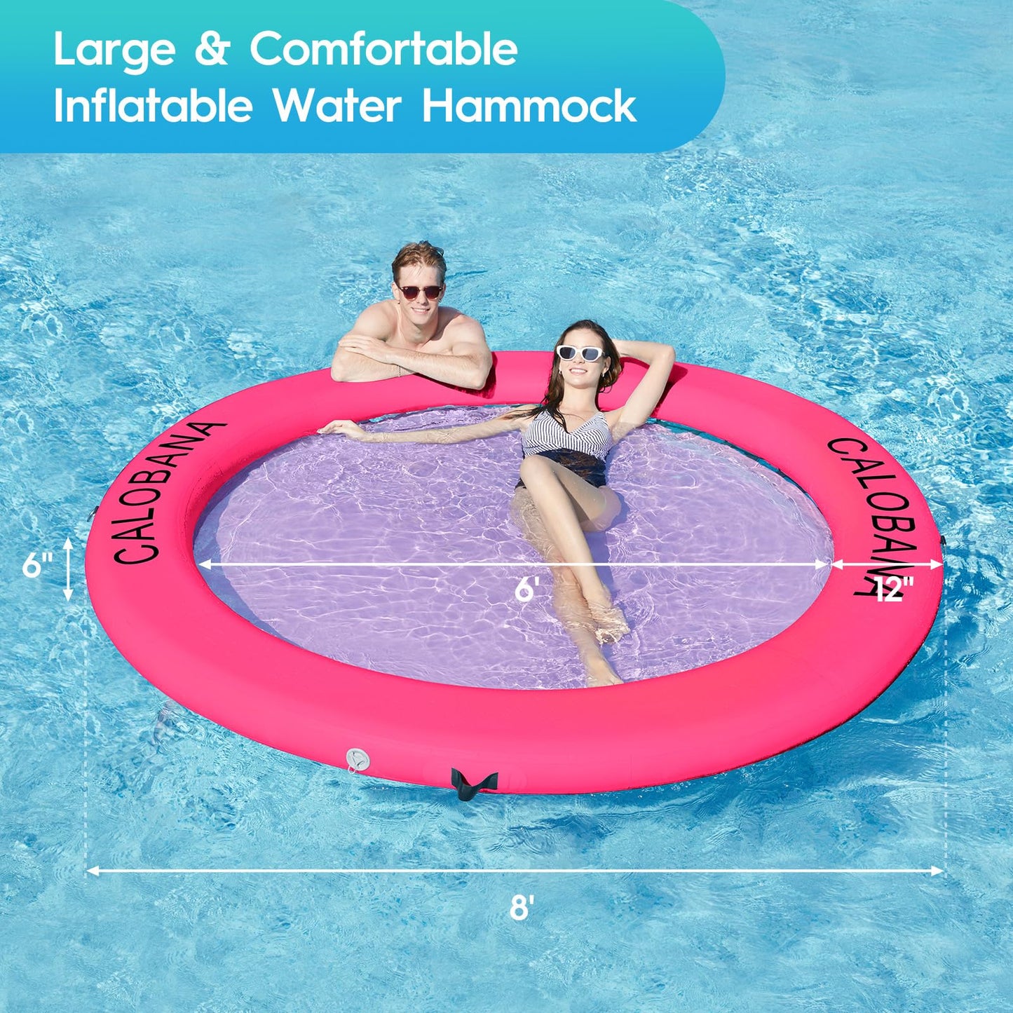CALOBANA 8ft Round Inflatable Dock – Heavy Duty Water Hammock Ring Island (Pink)