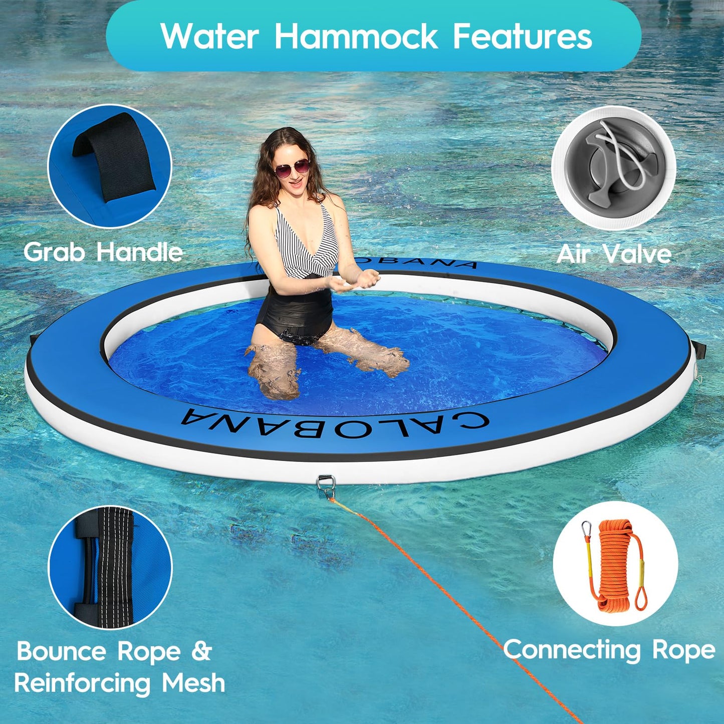 CALOBANA 8ft Round Inflatable Water Hammock – Heavy-Duty Floating Dock Island for Adults