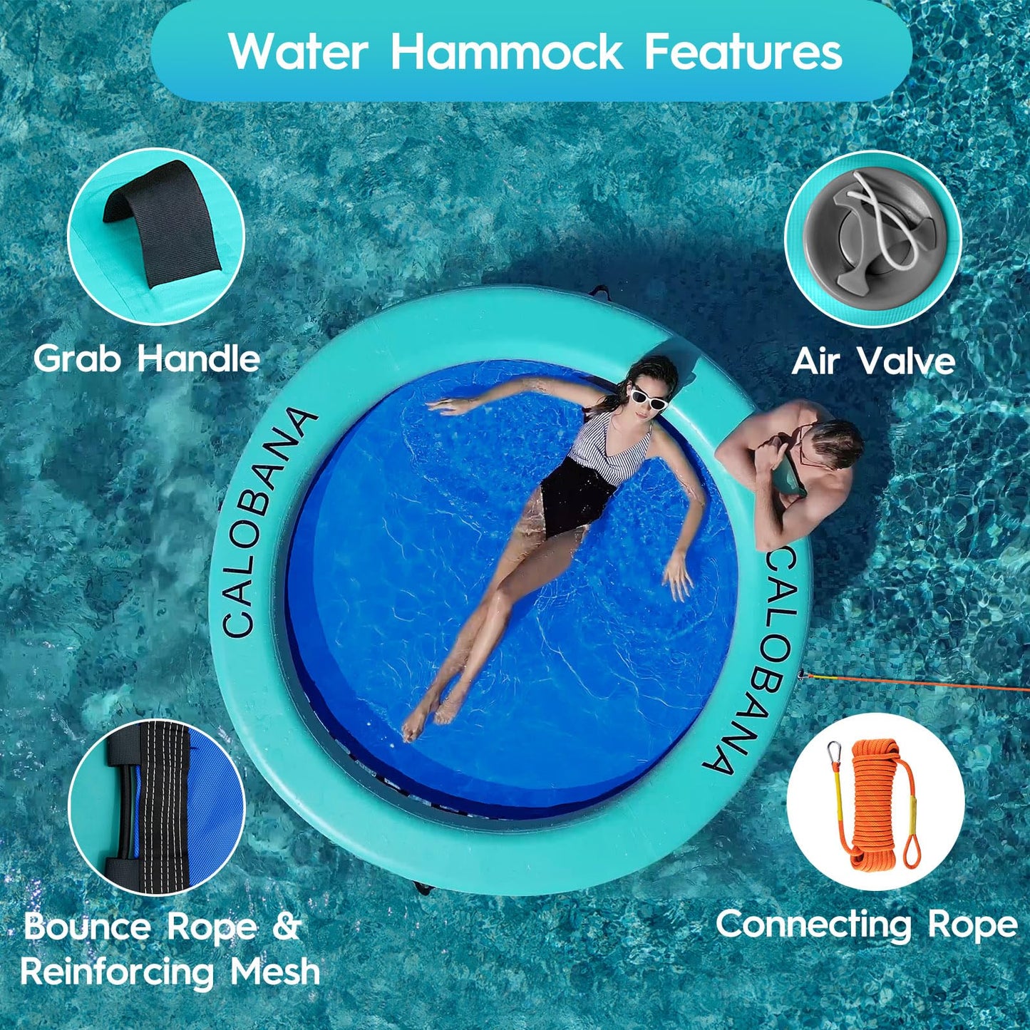 CALOBANA 8' x 8' Heavy Duty Floating Hammock – Multi-Person Lake Island & Pool Lounger