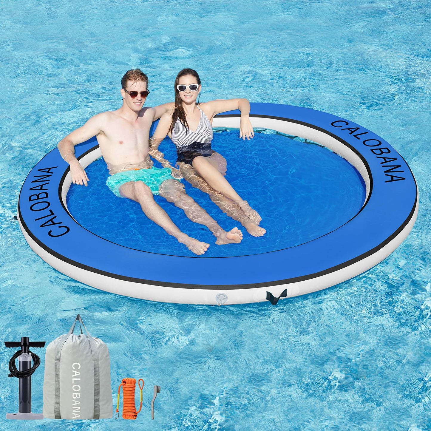 CALOBANA 8ft Round Inflatable Water Hammock – Heavy-Duty Floating Dock Island for Adults