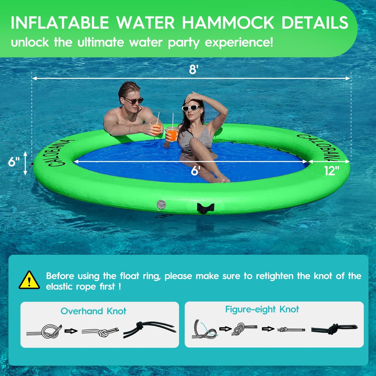 CALOBANA 8ft Float Ring Water Hammock Island – Mesh Lounge for Adults