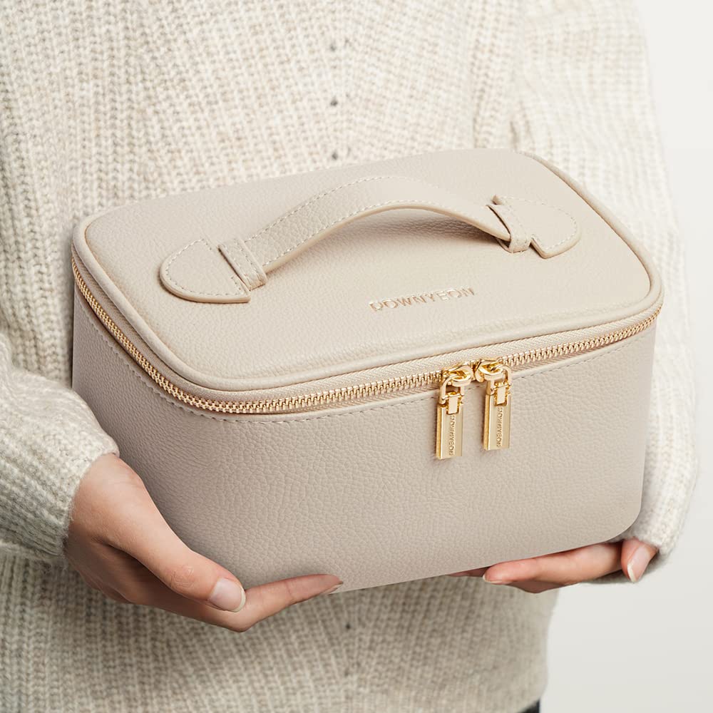 Camdeez ROWNYEON Makeup Bag — Portable Travel Cosmetic Organizer for Women, Beige