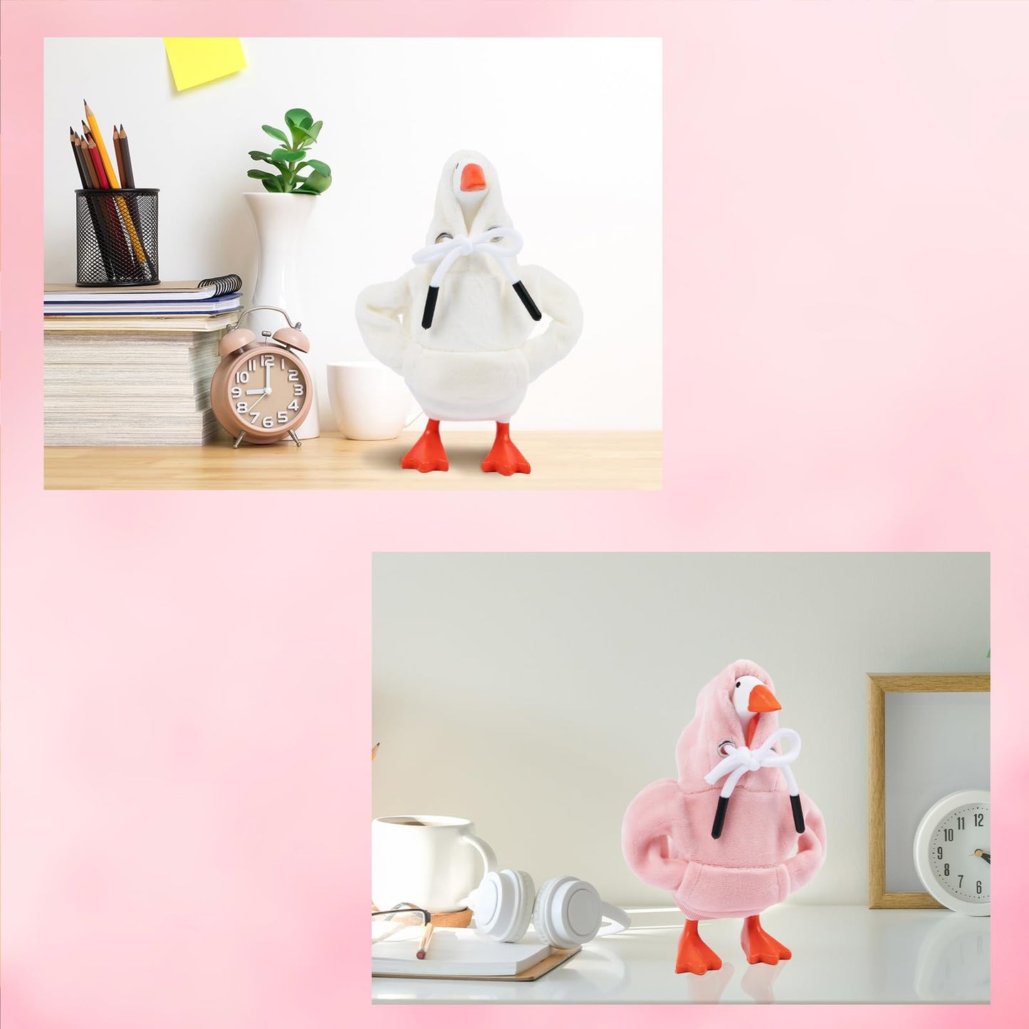 CAMDUCK 2 Pcs Desk Goose Outfits 7-Inch Pink & Beige – Mini Hoodies for Desk Geese