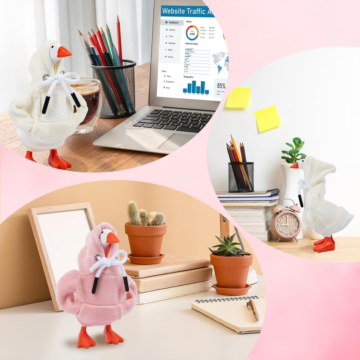 CAMDUCK 2 Pcs Desk Goose Outfits 7-Inch Pink & Beige – Mini Hoodies for Desk Geese