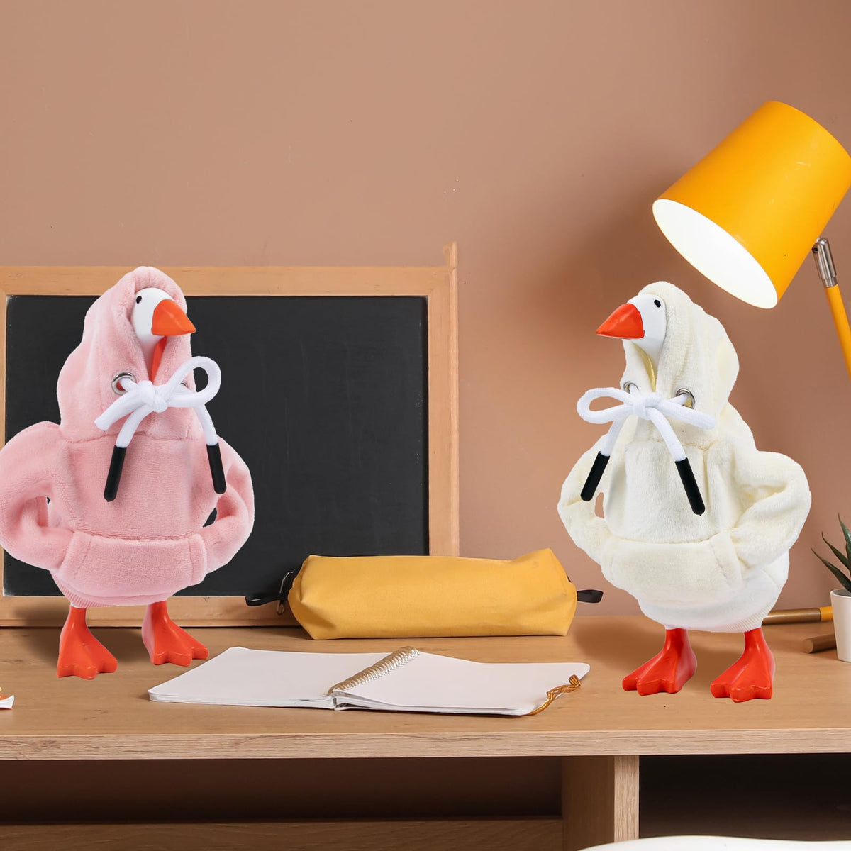 CAMDUCK 2 Pcs Desk Goose Outfits 7-Inch Pink & Beige – Mini Hoodies for Desk Geese