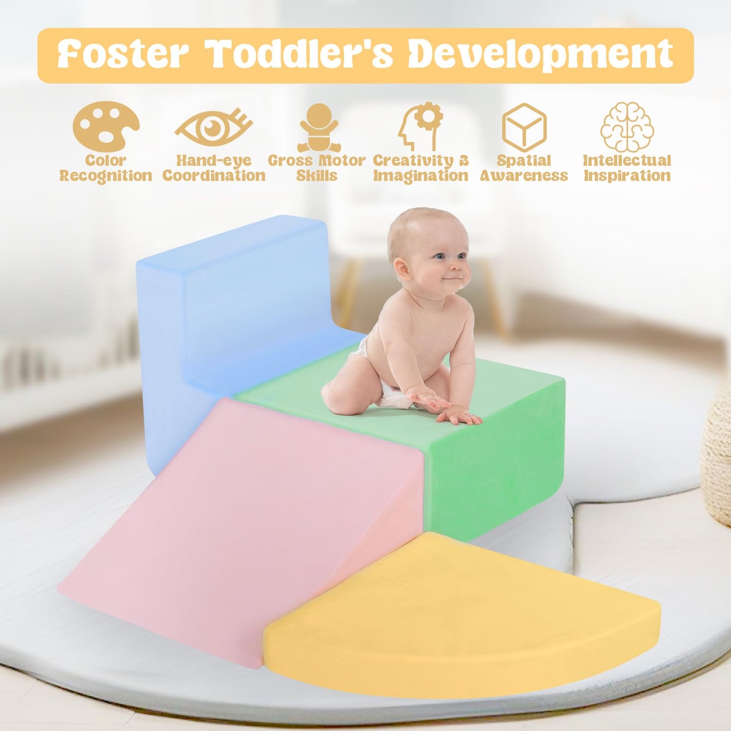 CAMELUS Climbing Blocks for Toddlers – 4-Piece Foam Soft Play Set for Indoor Climbing and Crawling