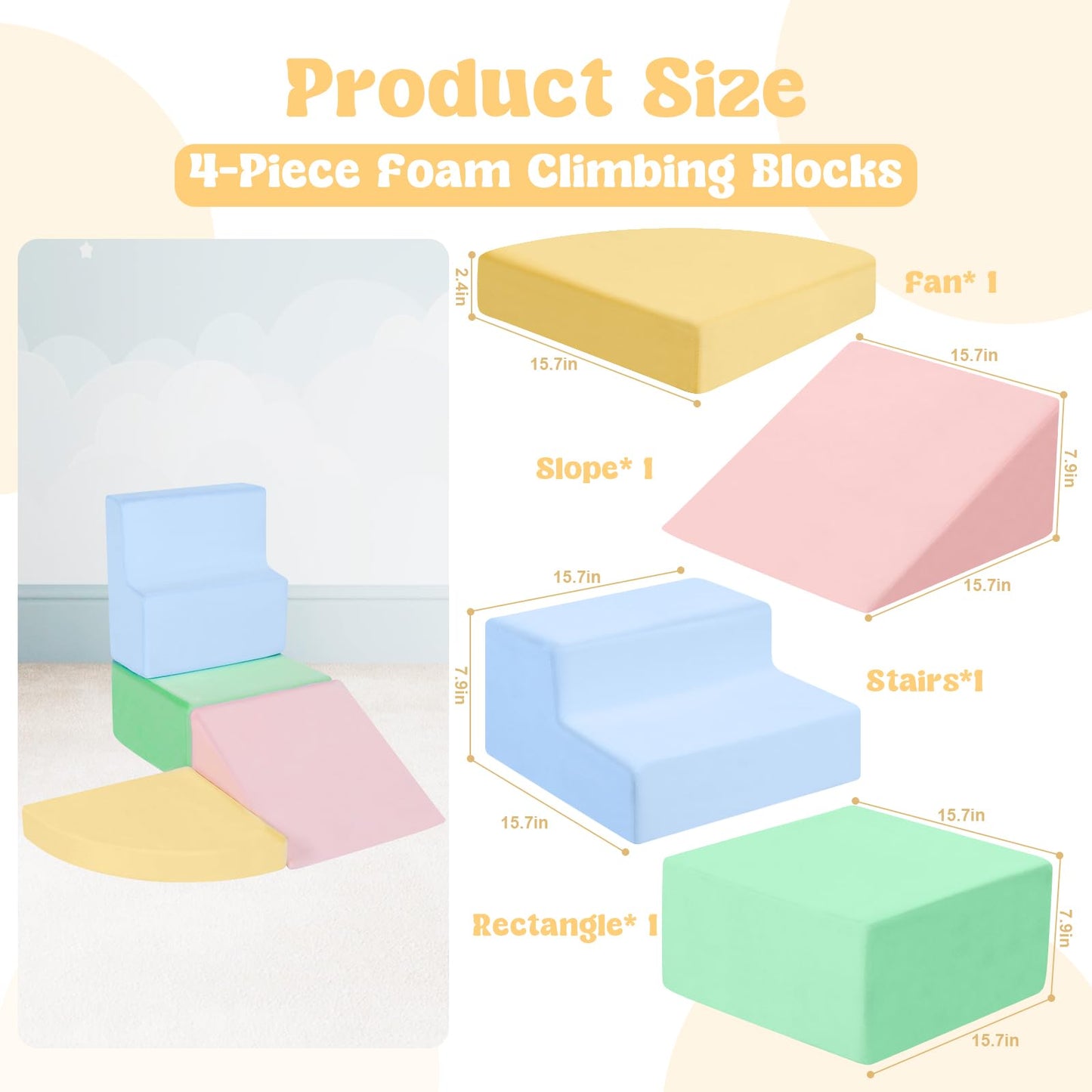 CAMELUS Climbing Blocks for Toddlers – 4-Piece Foam Soft Play Set for Indoor Climbing and Crawling