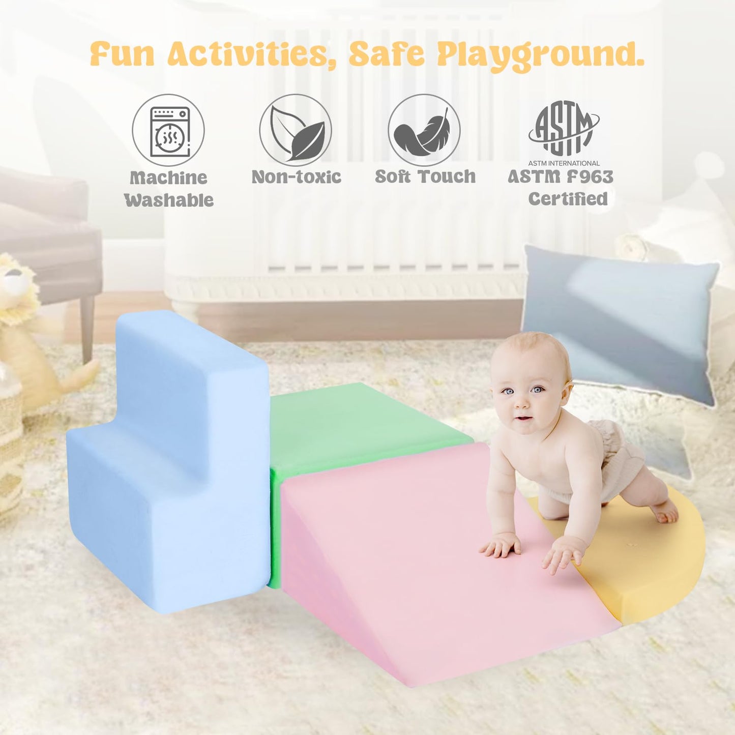 CAMELUS Climbing Blocks for Toddlers – 4-Piece Foam Soft Play Set for Indoor Climbing and Crawling