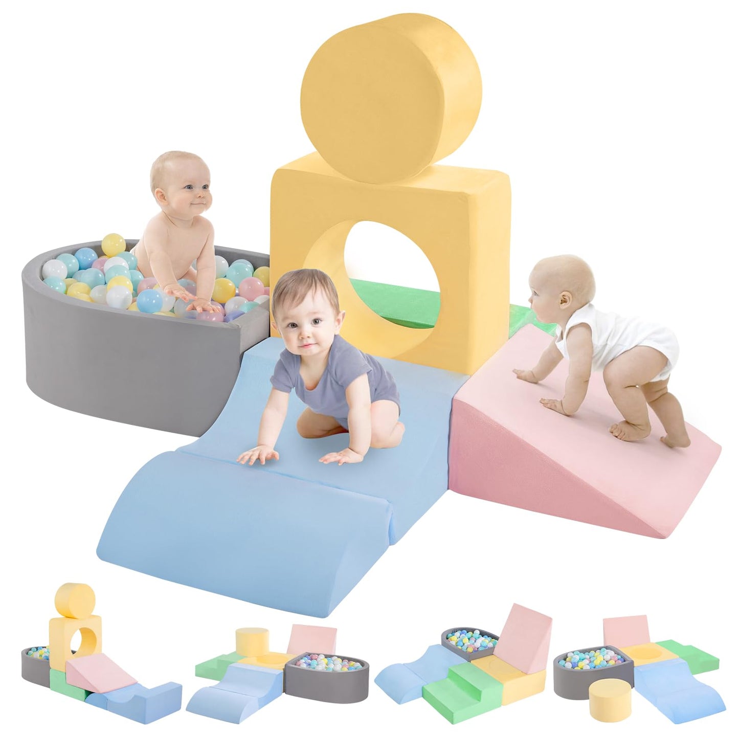 CAMELUS Climbing Toys for Toddlers – 6-Piece Foam Blocks with Ball Pit