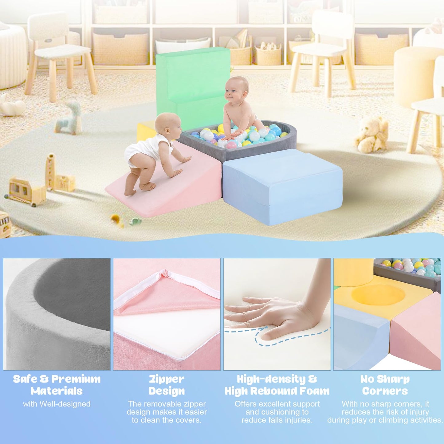 CAMELUS Climbing Toys for Toddlers – 6-Piece Foam Blocks with Ball Pit