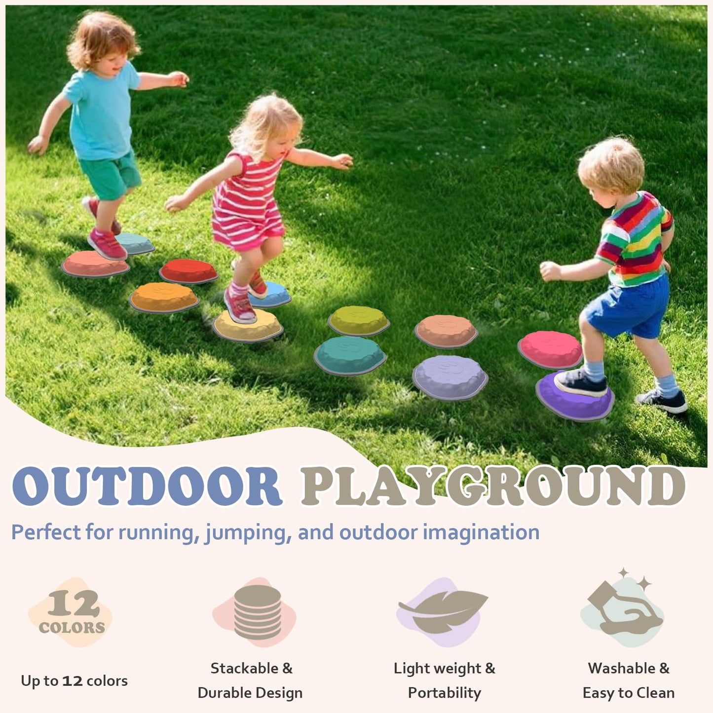 Camelus 12-Piece Stepping Stones for Kids | Balance & Imaginative Play Indoors & Outdoors