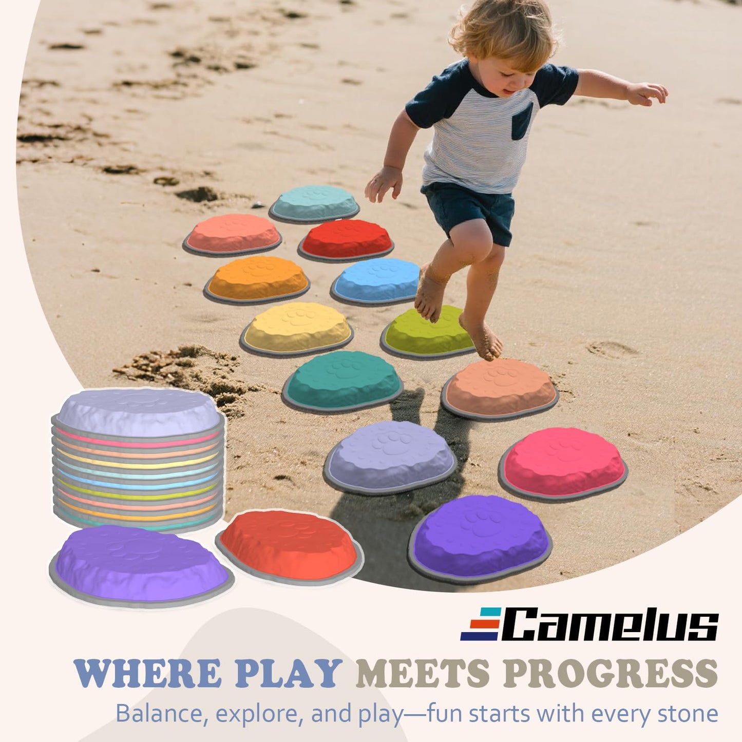 Camelus 12-Piece Stepping Stones for Kids | Balance & Imaginative Play Indoors & Outdoors