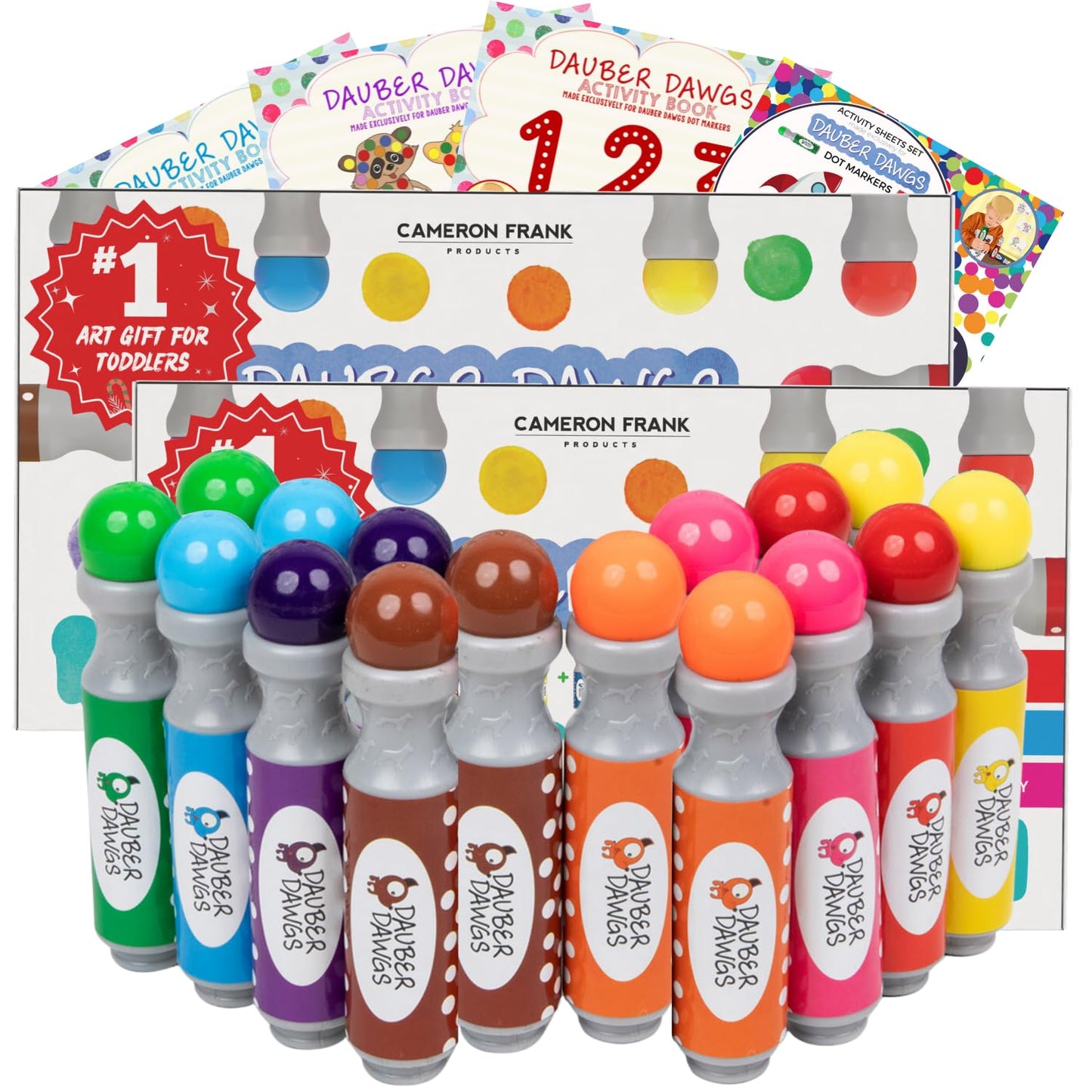 Cameron Frank 16 Washable Dauber Dawgs Dot Markers for Toddlers + Free PDF Activity Books