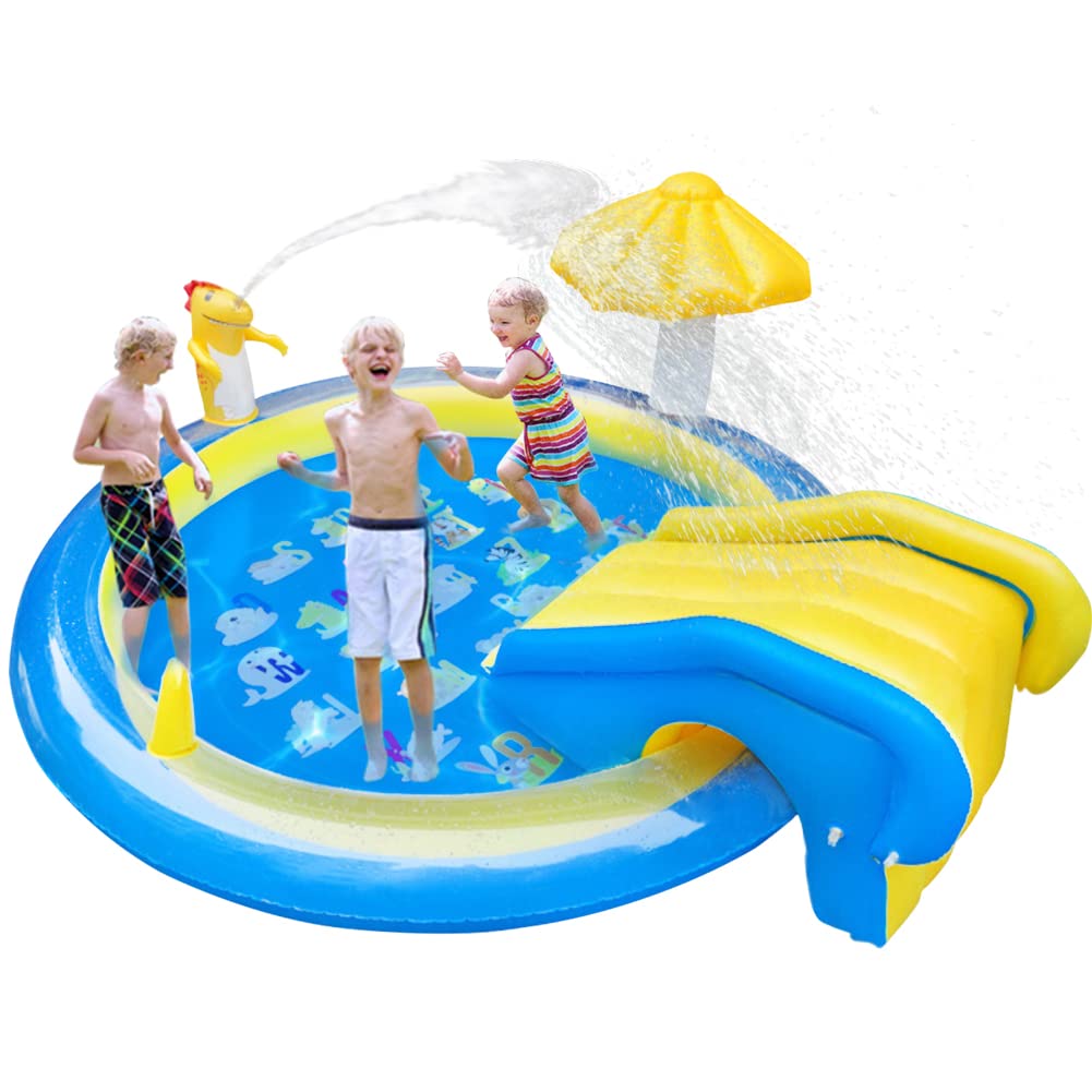 CAMIRUS Dinosaur Inflatable Play Center – 87x75x31.5 in Kids’ Sprinkler Pool with Slide