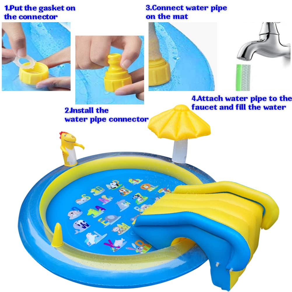 CAMIRUS Dinosaur Inflatable Play Center – 87x75x31.5 in Kids’ Sprinkler Pool with Slide