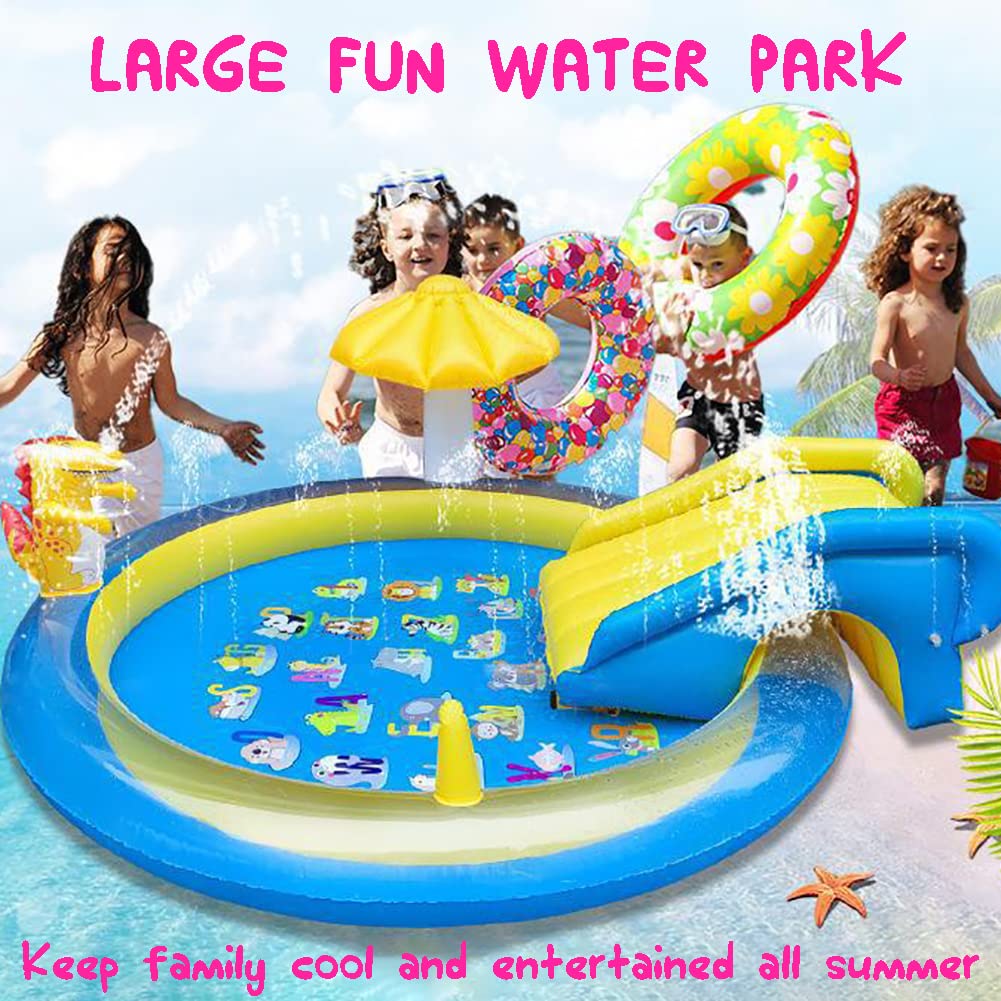 CAMIRUS Dinosaur Inflatable Play Center – 87x75x31.5 in Kids’ Sprinkler Pool with Slide