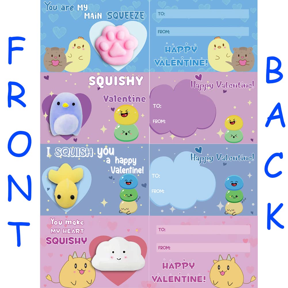 CAMIRUS 28 Pcs Valentines Day Cards with Mochi Squishies – Cute Kawaii Animal Toys for Gift Exchange