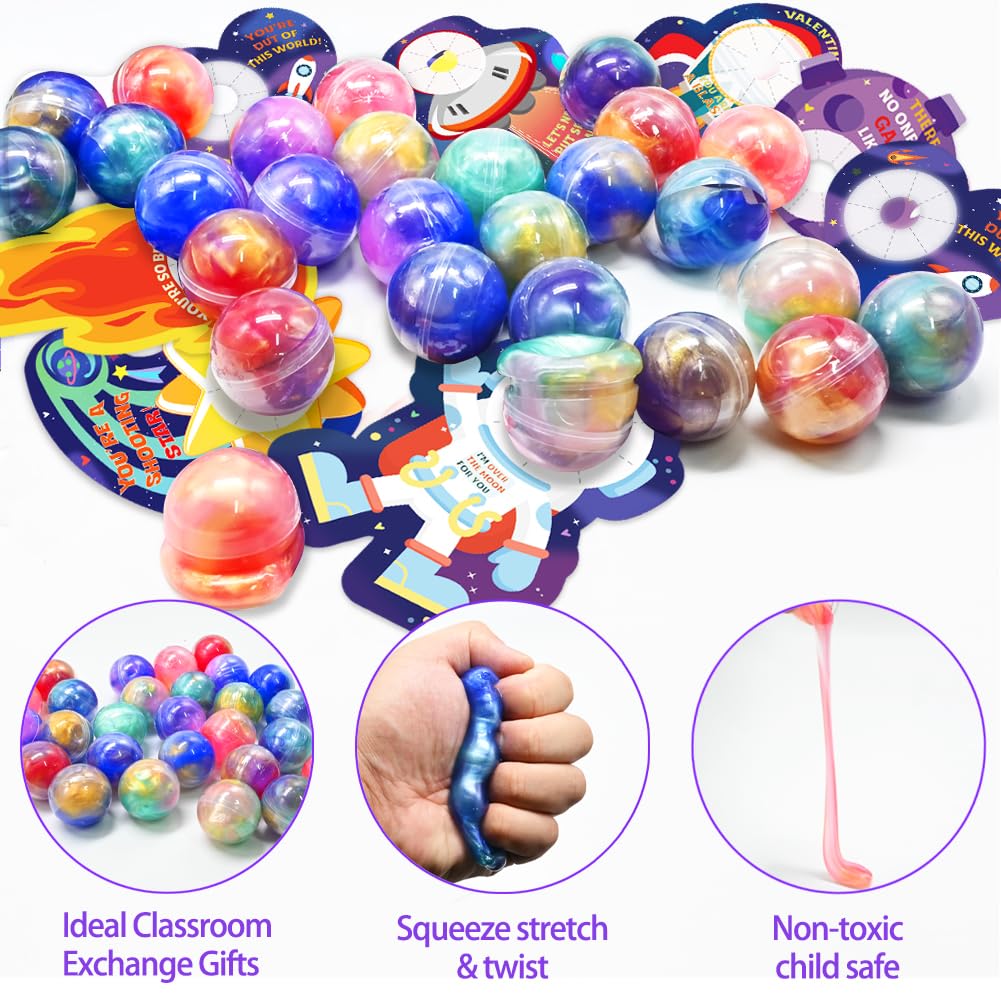 Camirus Galaxy Slime Balls & Space Valentines Cards – 28-Piece Classroom Favors