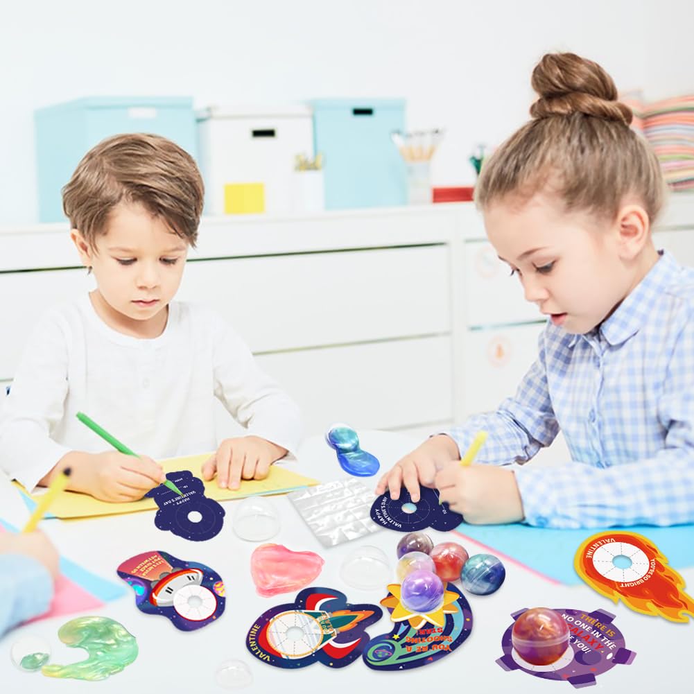 Camirus Galaxy Slime Balls & Space Valentines Cards – 28-Piece Classroom Favors
