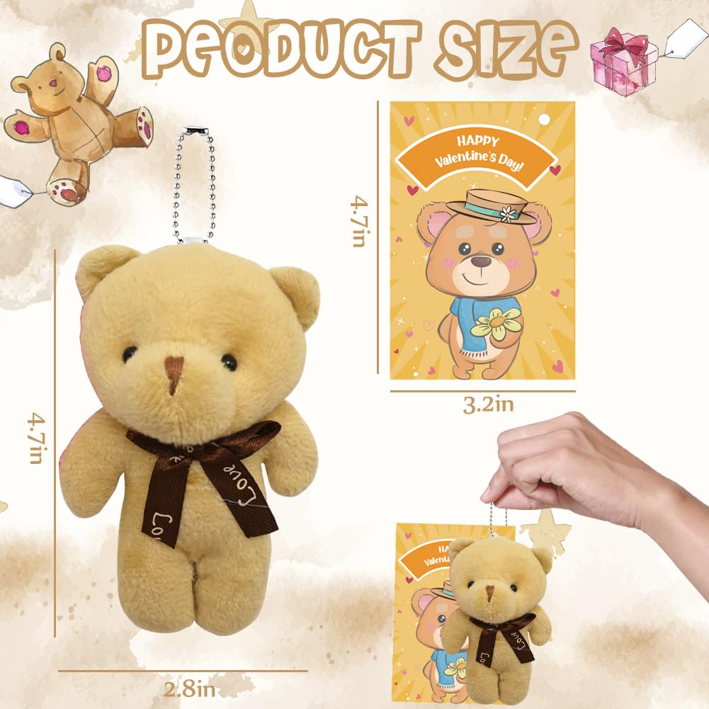 CAMIRUS 28PCS Valentine's Day Plush Bear Keychains – Mini Bear Cards for Kids & Classroom Rewards