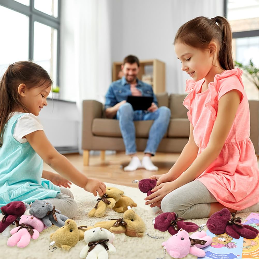 CAMIRUS 28PCS Valentine's Day Plush Bear Keychains – Mini Bear Cards for Kids & Classroom Rewards