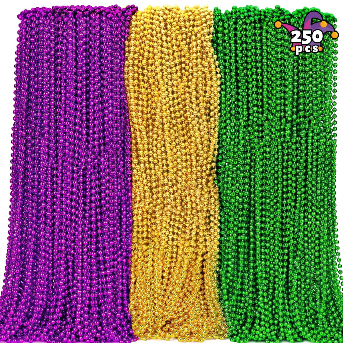 Camlinbo Mardi Gras Beads 250 Pcs - 33-Inch Green Gold Purple Necklaces