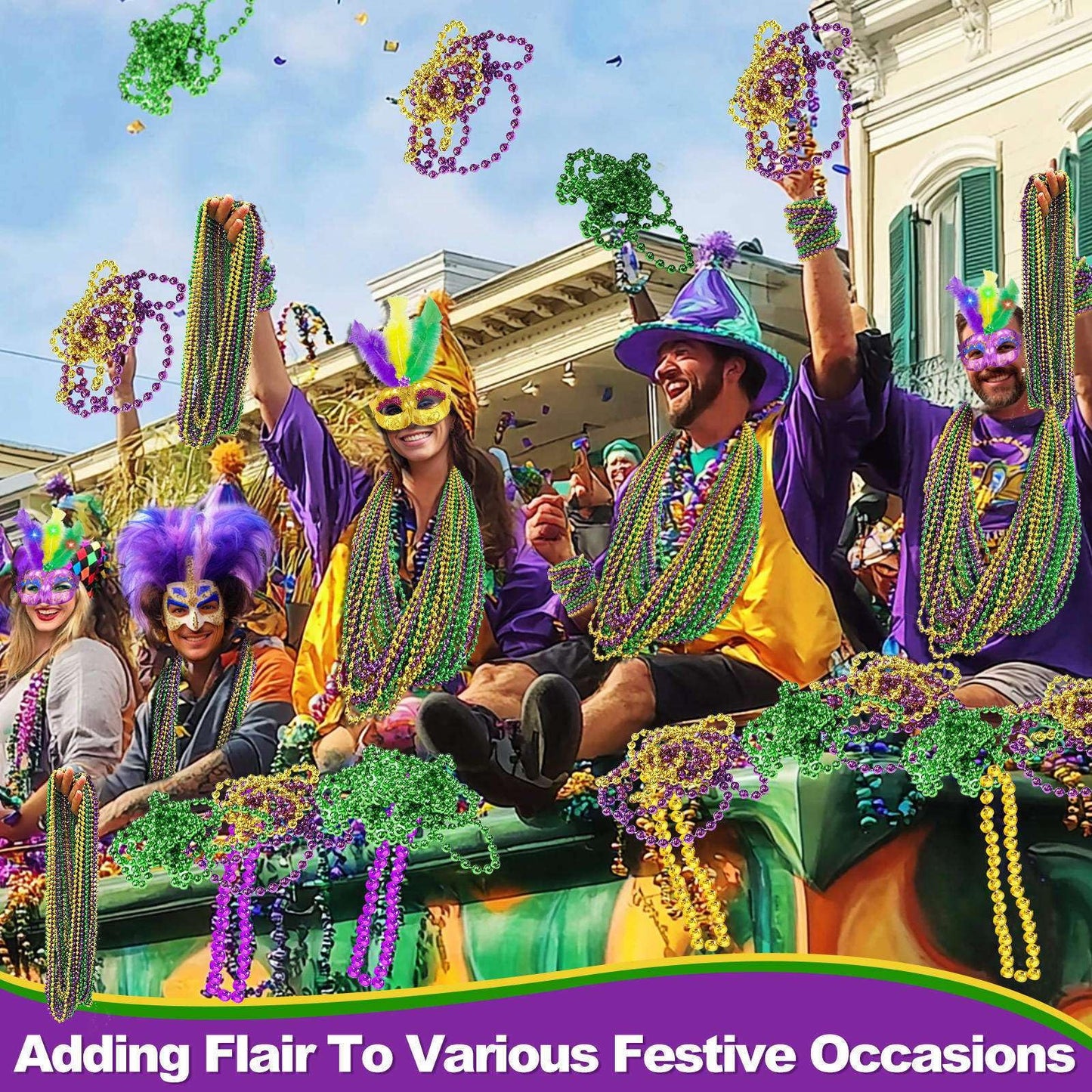 Camlinbo Mardi Gras Beads 250 Pcs - 33-Inch Green Gold Purple Necklaces