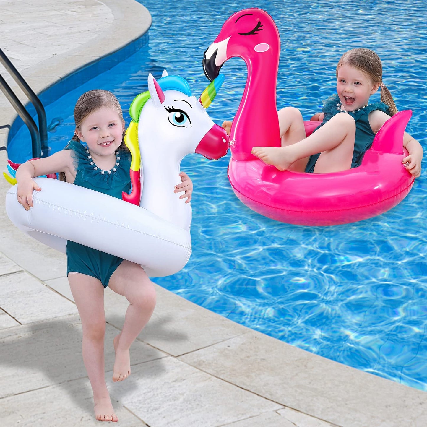 Camlinbo 2 Pack Kids Pool Floats — Unicorn & Flamingo Swim Rings
