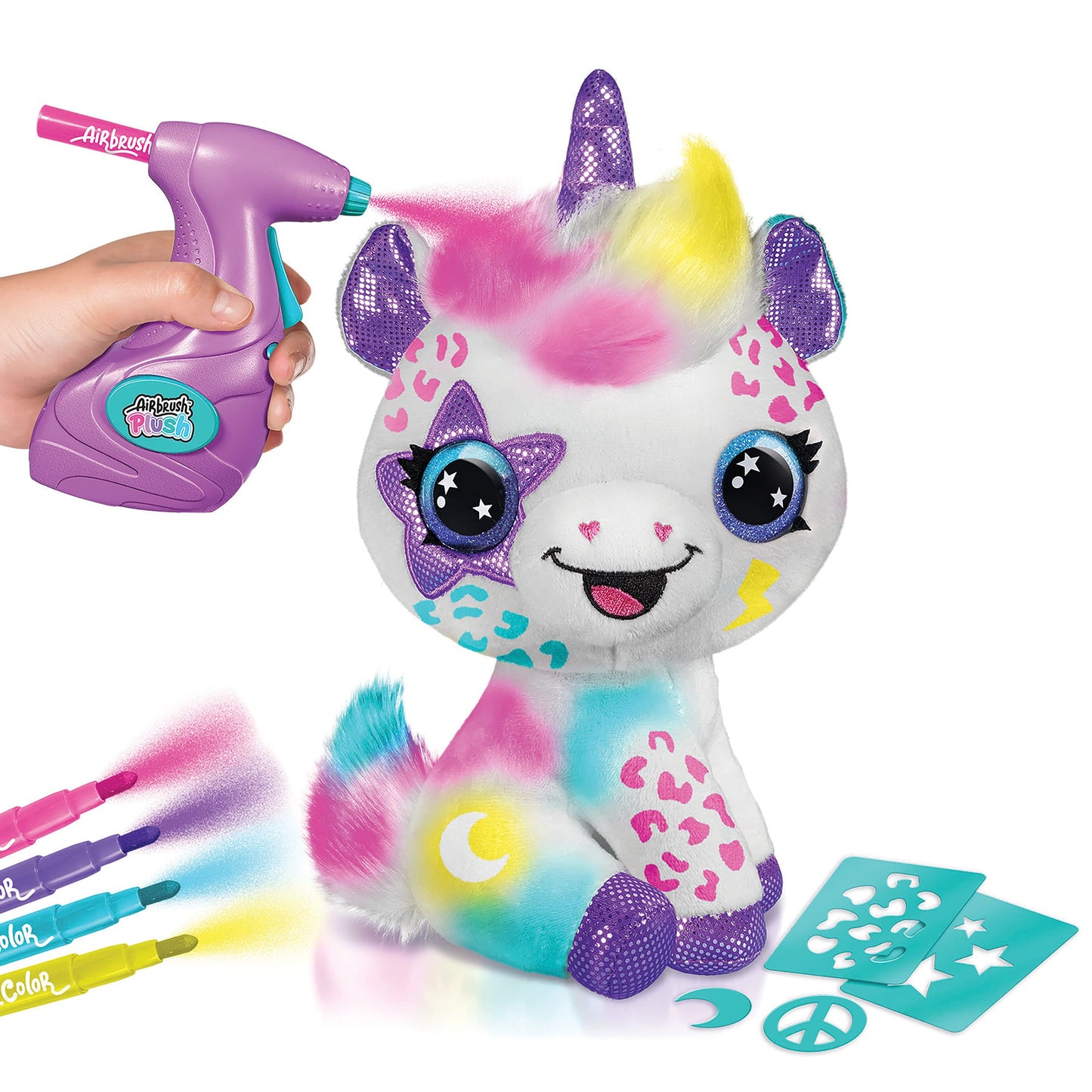Canal Toys Personalize Airbrush Plush Large Purple Unicorn | Customizable Plush with Battery-Powered Airbrush and 100+ Stencils
