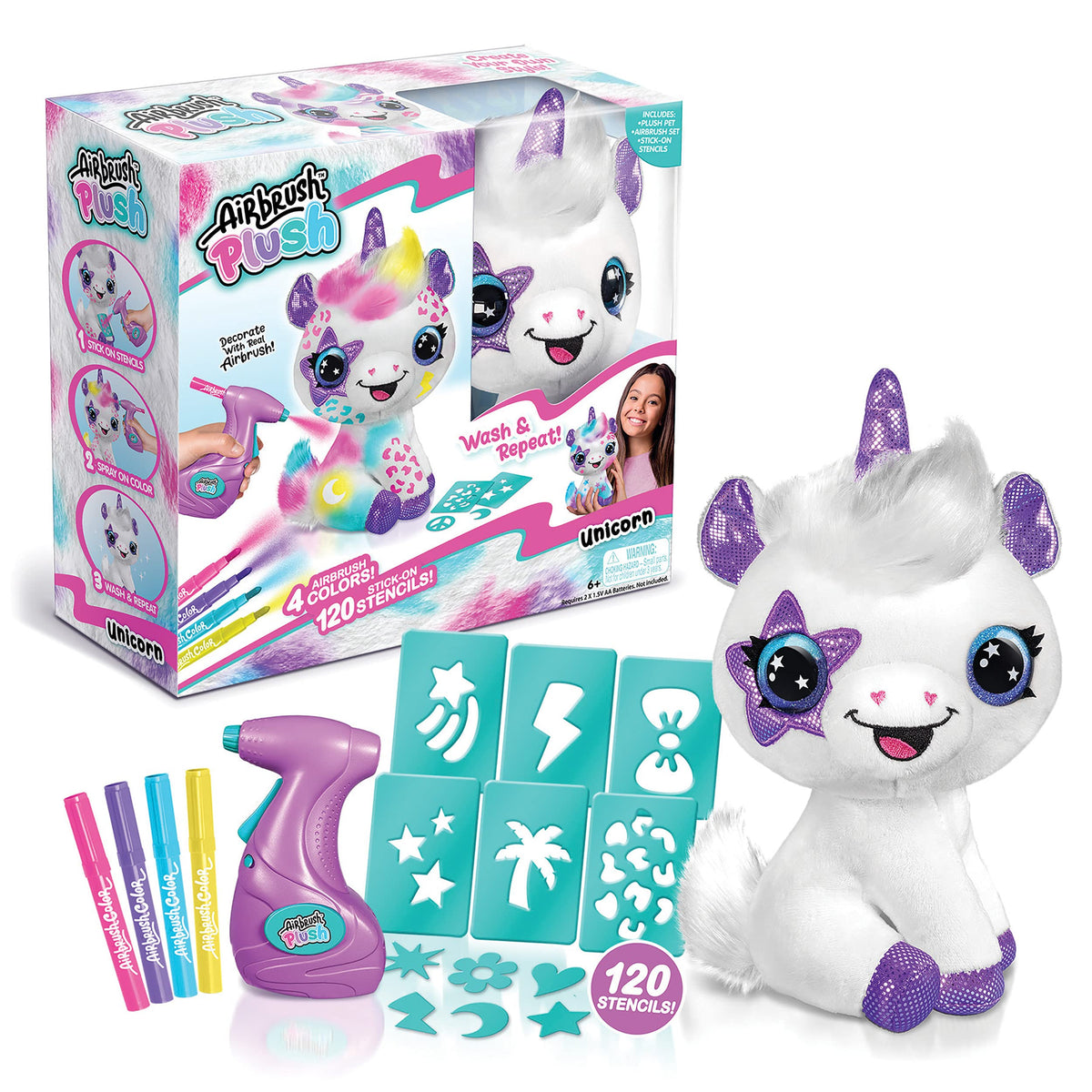 Canal Toys Personalize Airbrush Plush Large Purple Unicorn | Customizable Plush with Battery-Powered Airbrush and 100+ Stencils