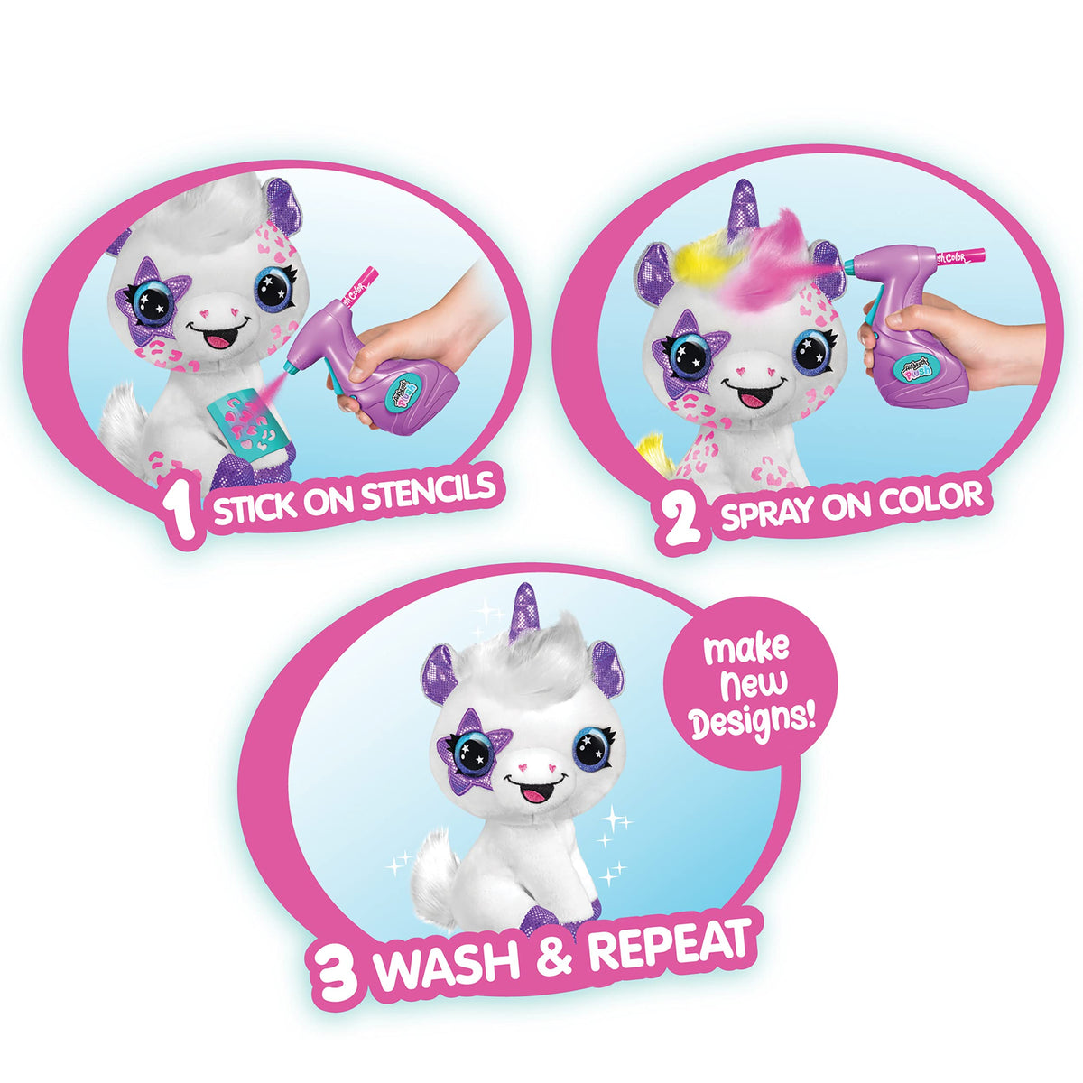 Canal Toys Personalize Airbrush Plush Large Purple Unicorn | Customizable Plush with Battery-Powered Airbrush and 100+ Stencils