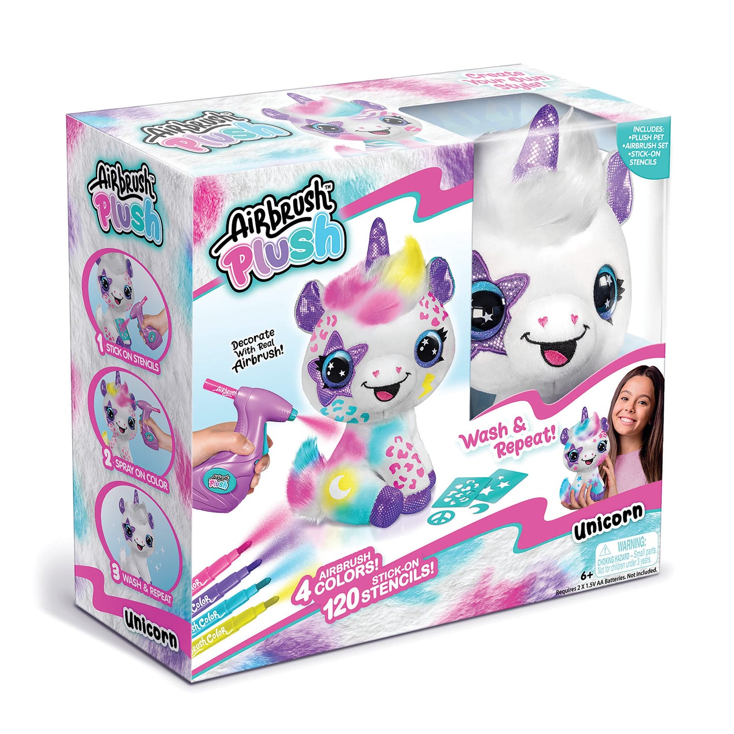 Canal Toys Personalize Airbrush Plush Large Purple Unicorn | Customizable Plush with Battery-Powered Airbrush and 100+ Stencils