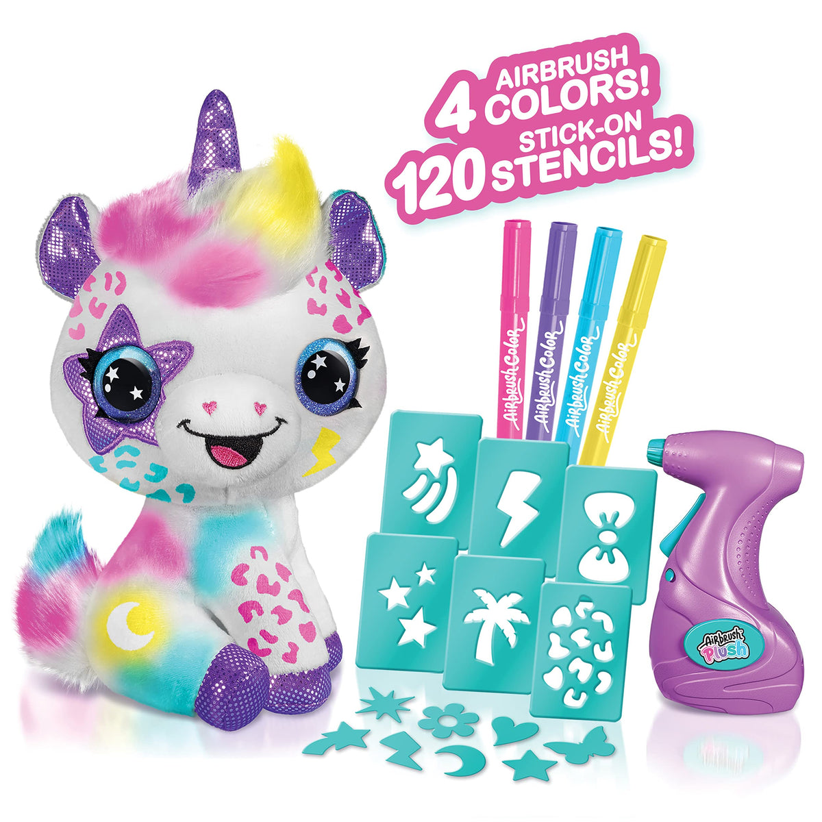 Canal Toys Personalize Airbrush Plush Large Purple Unicorn | Customizable Plush with Battery-Powered Airbrush and 100+ Stencils