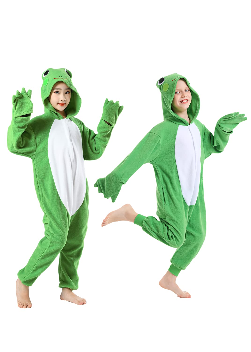 CANASOUR Frog Green Animal Onesie for Kids 4-12 | Cozy Unisex Costume (5T)