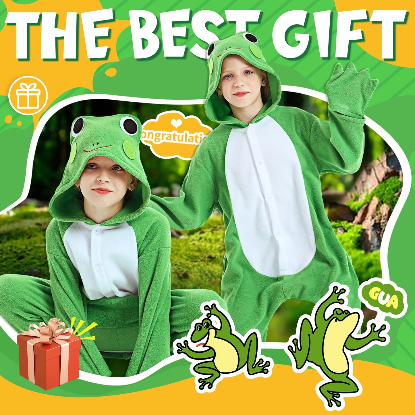 CANASOUR Frog Green Animal Onesie for Kids 4-12 | Cozy Unisex Costume (5T)