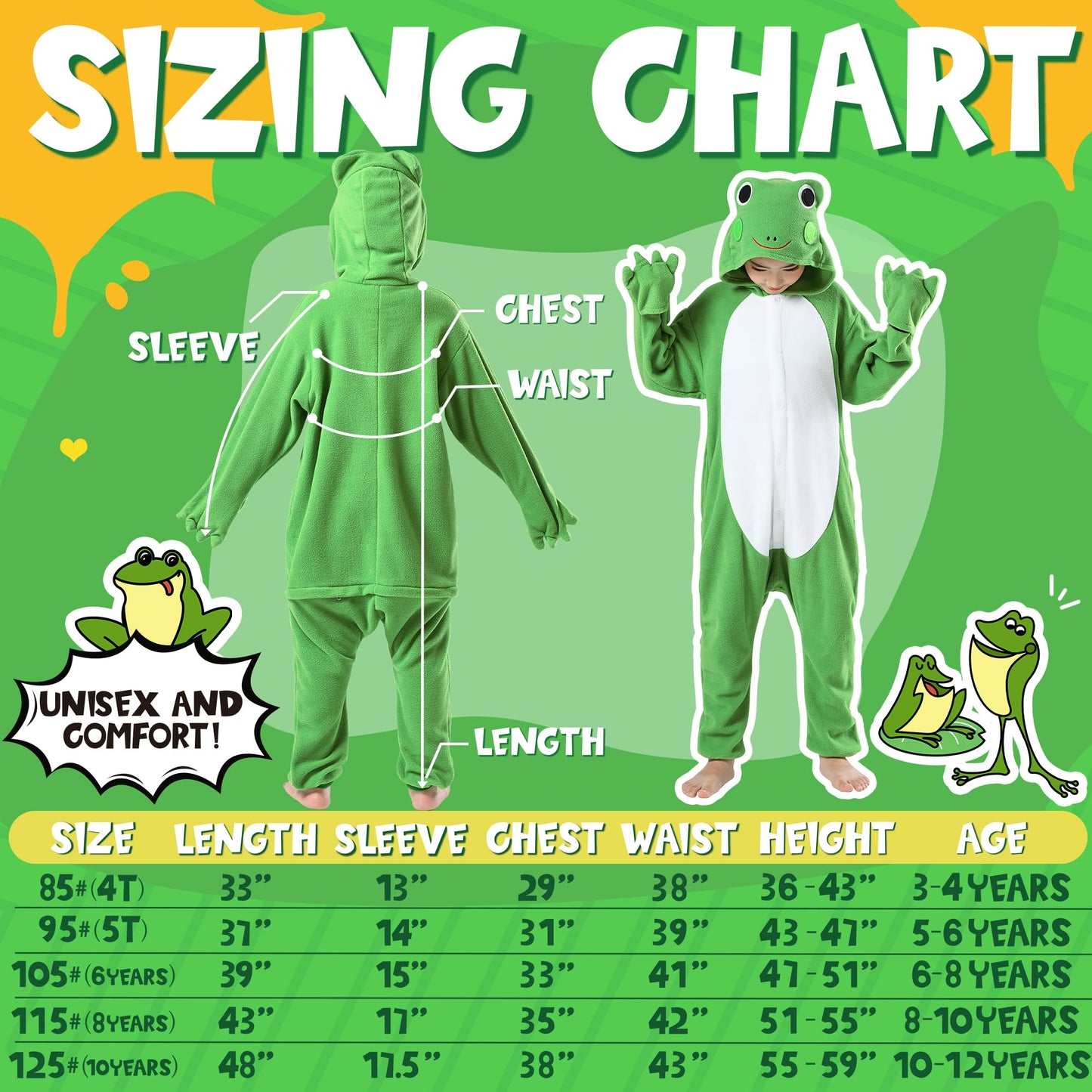 CANASOUR Frog Green Animal Onesie for Kids 4-12 | Cozy Unisex Costume (5T)