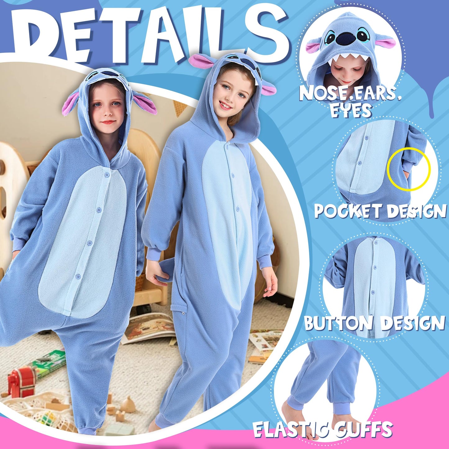 CANASOUR Kids Blue Animal Onesie Costume – 5T Anime Cosplay Pajamas