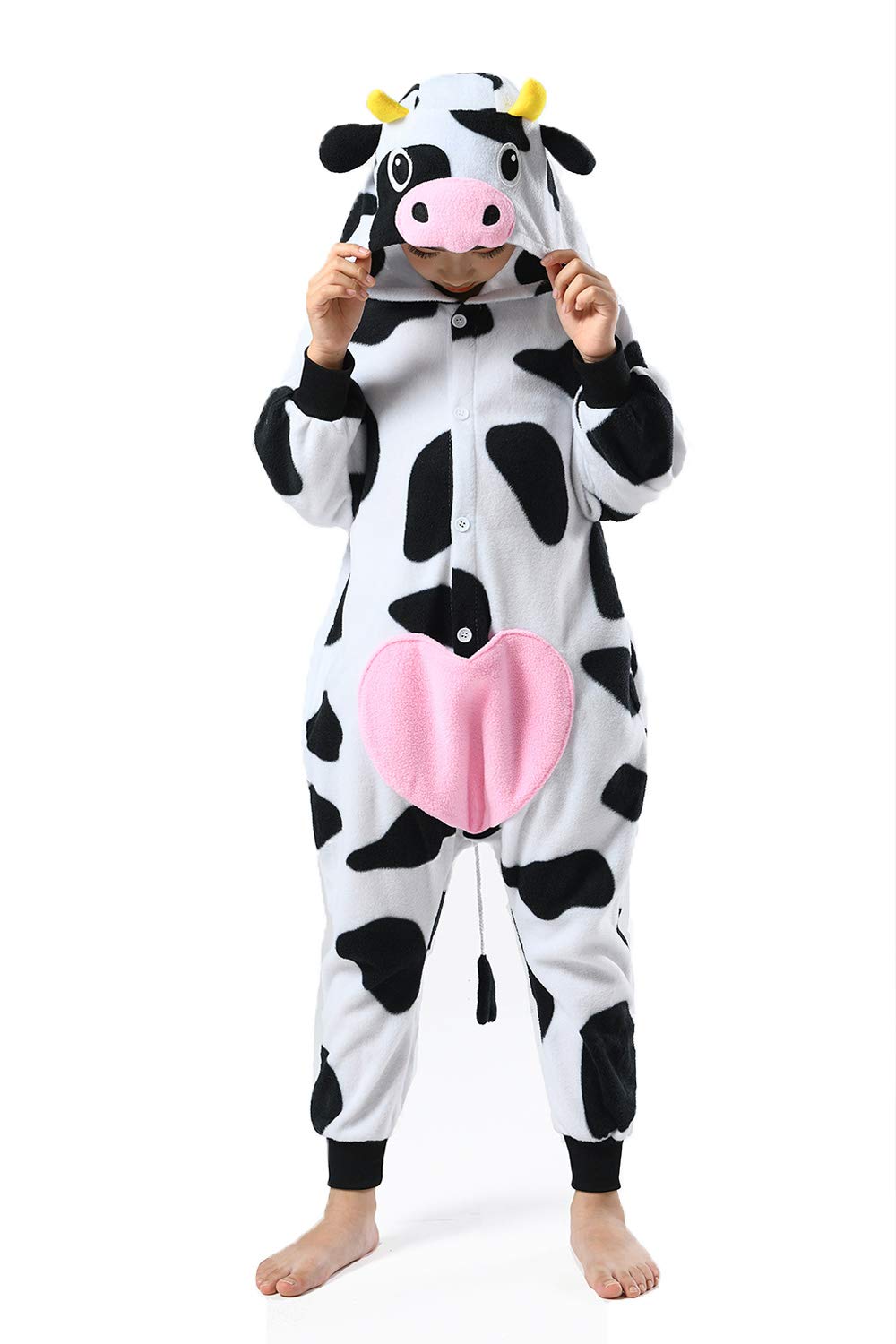 CANASOUR Cow Onesie Kids Costume — Cozy Polyester Cow Pajamas for 4–12 Years