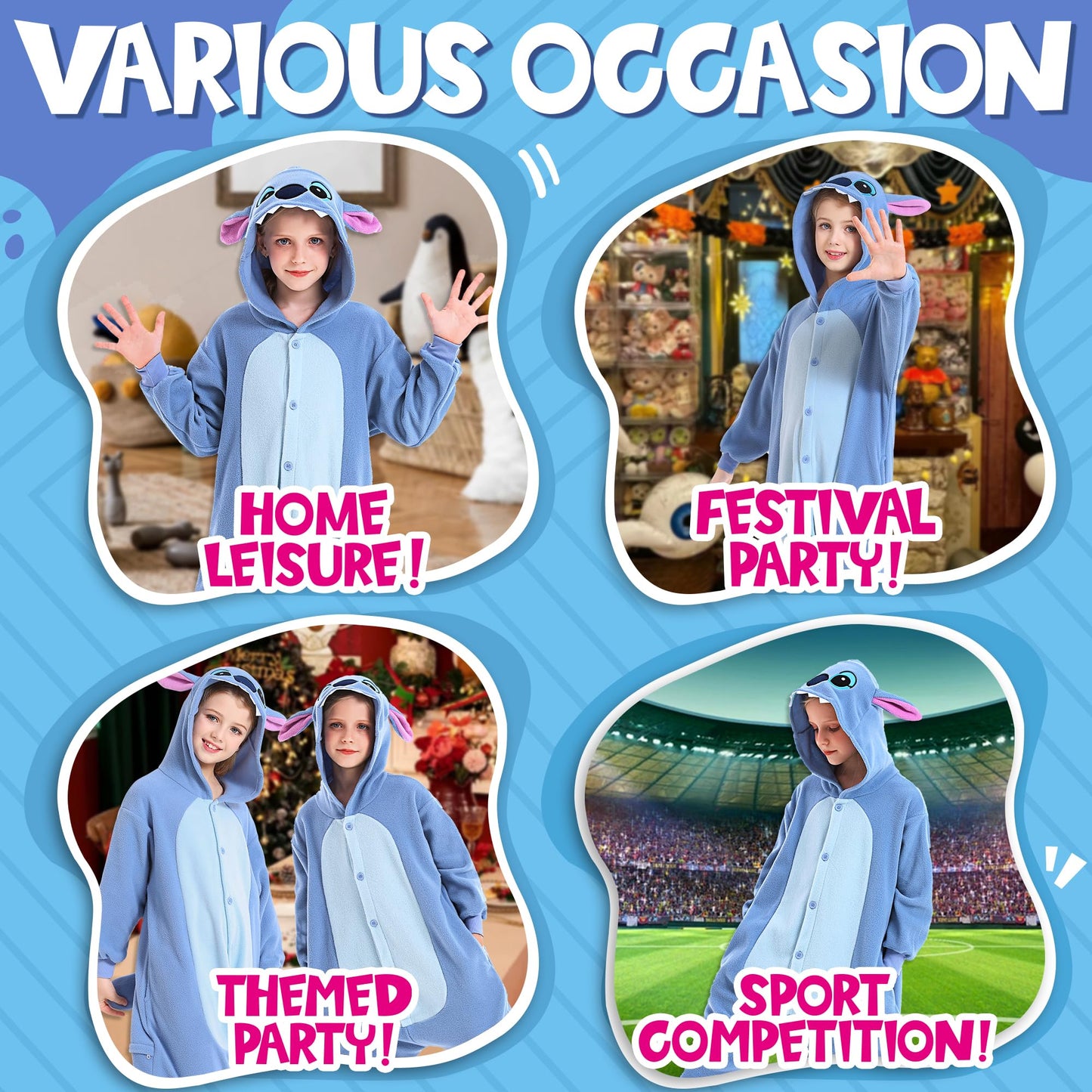 CANASOUR Kids Blue Animal Onesie Costume – 5T Anime Cosplay Pajamas